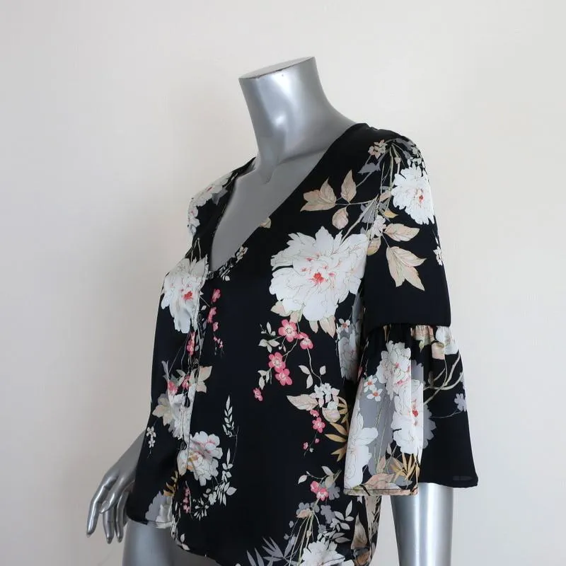 Blouse McGuire Noir Imprimé Florale Taille Petite Haut à Manches Cloche