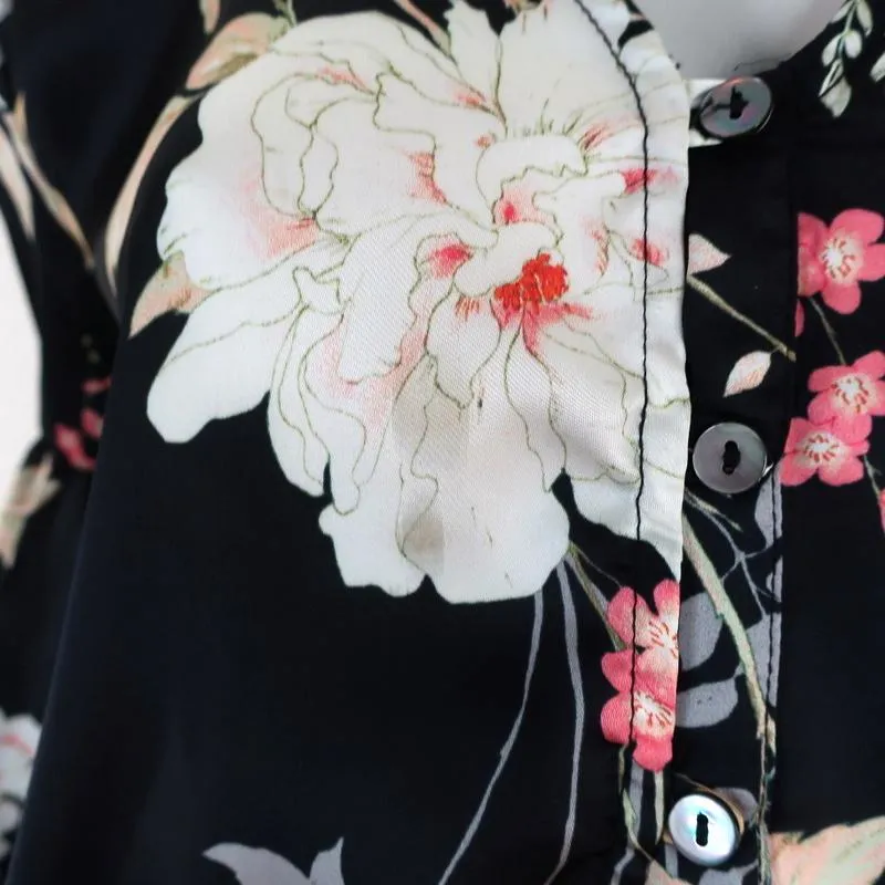 Blouse McGuire Noir Imprimé Florale Taille Petite Haut à Manches Cloche