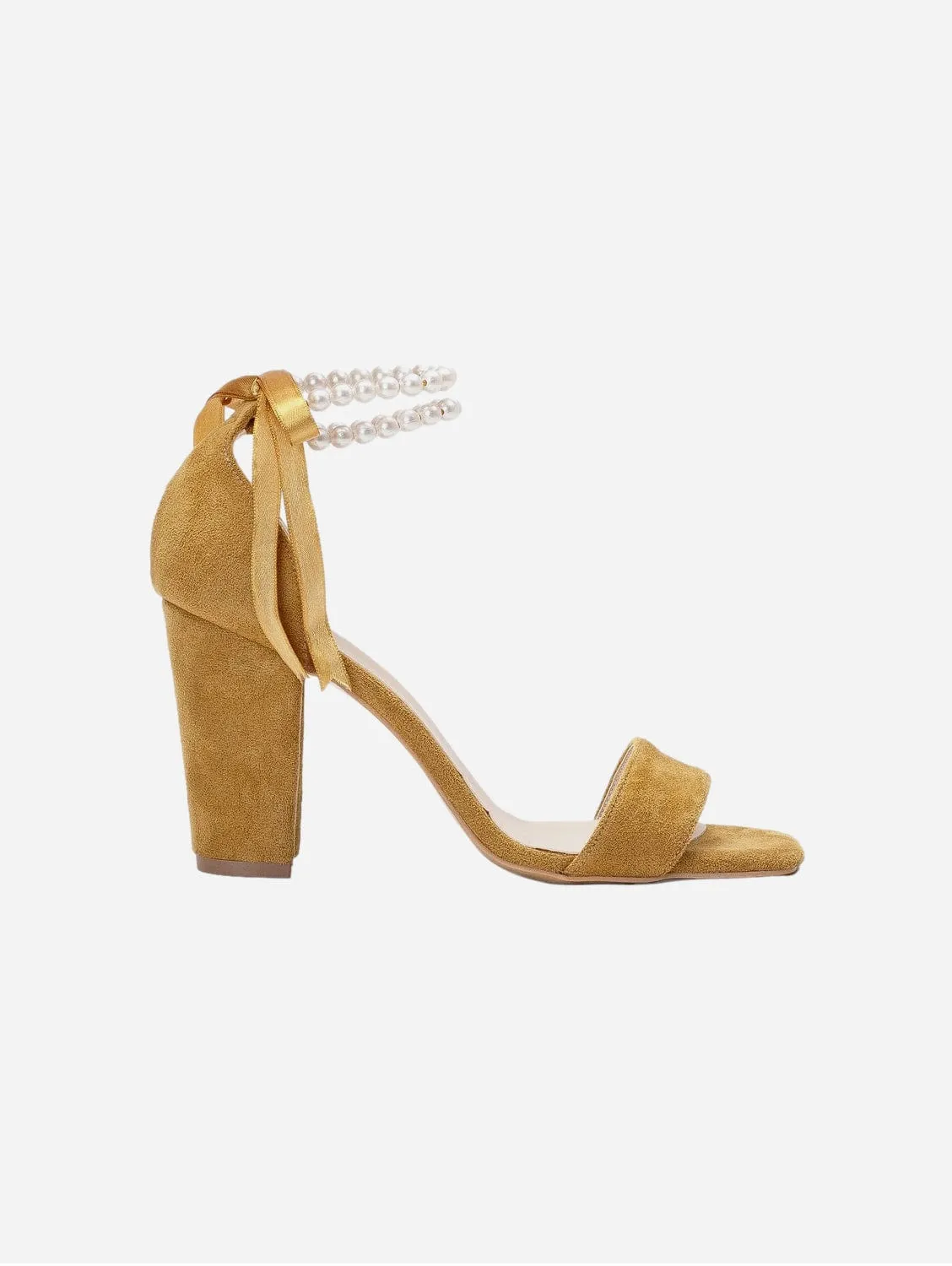 Sandales à talons Melissa en daim végan perlé | Jaune moutarde