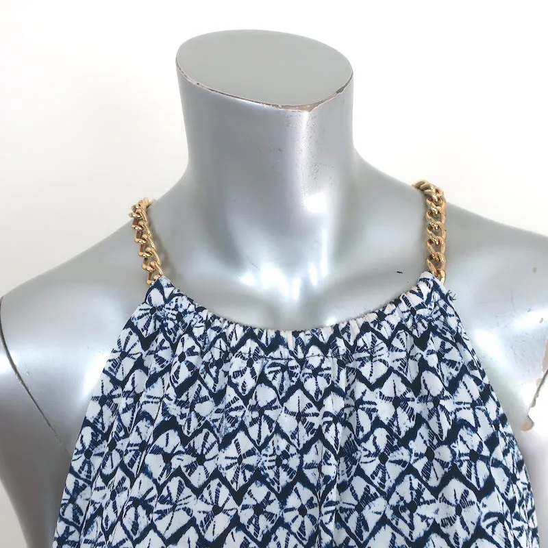 MICHAEL Michael Kors Haut à col enchaîné imprimé blanc/bleu marine en jersey taille S