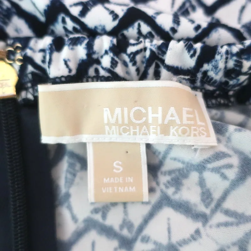 MICHAEL Michael Kors Haut à col enchaîné imprimé blanc/bleu marine en jersey taille S