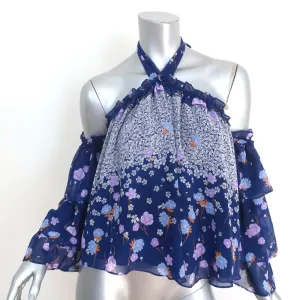 MISA Cold-Shoulder Blouse Navy Floral Print Size Extra Small Halter Top