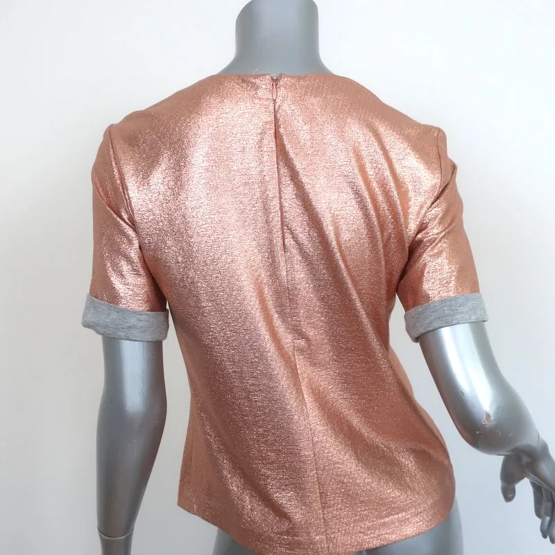 Misha Nonoo Haut Eva Rose Gold Métallisé Feuille Taille 0 Manches Courtes Tee