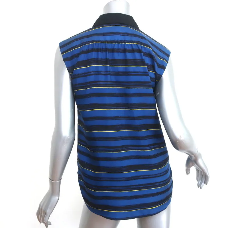 Miss Wu par Jason Wu Blouse à Col Rayée Bleue en Soie Taille 0 Haut sans Manches