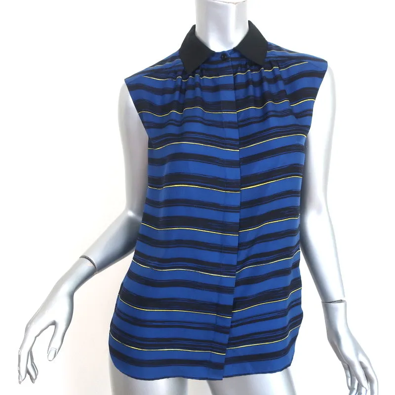 Miss Wu par Jason Wu Blouse à Col Rayée Bleue en Soie Taille 0 Haut sans Manches