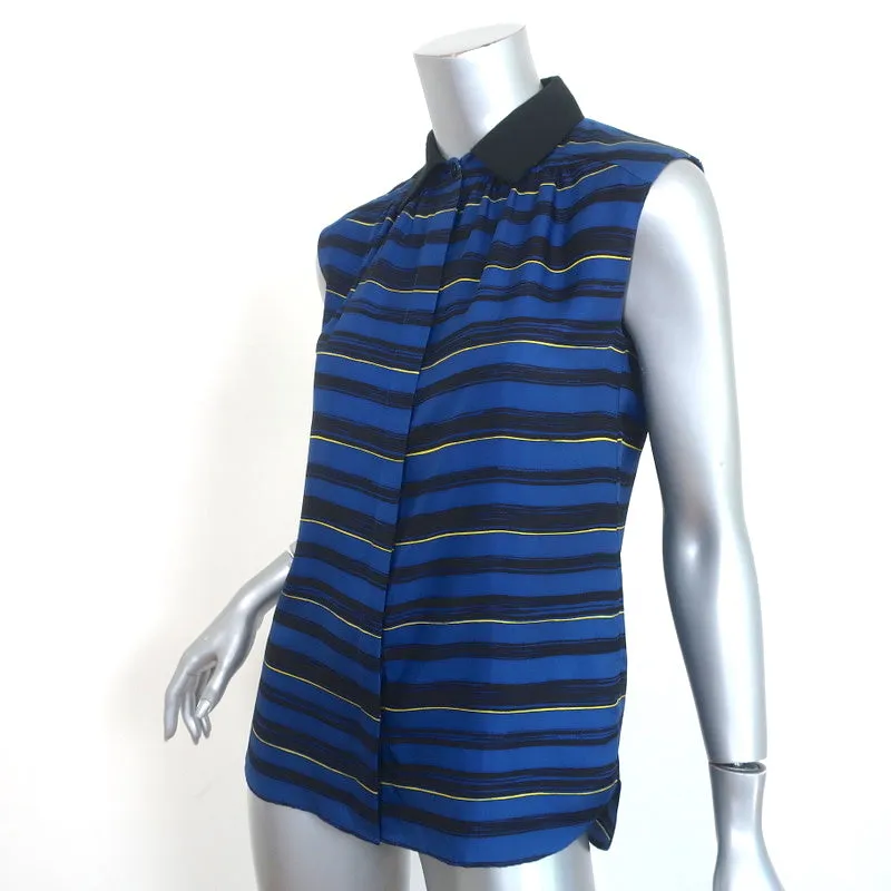 Miss Wu par Jason Wu Blouse à Col Rayée Bleue en Soie Taille 0 Haut sans Manches
