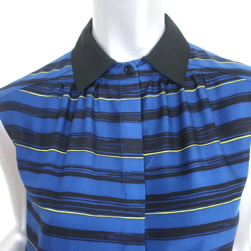 Miss Wu par Jason Wu Blouse à Col Rayée Bleue en Soie Taille 0 Haut sans Manches