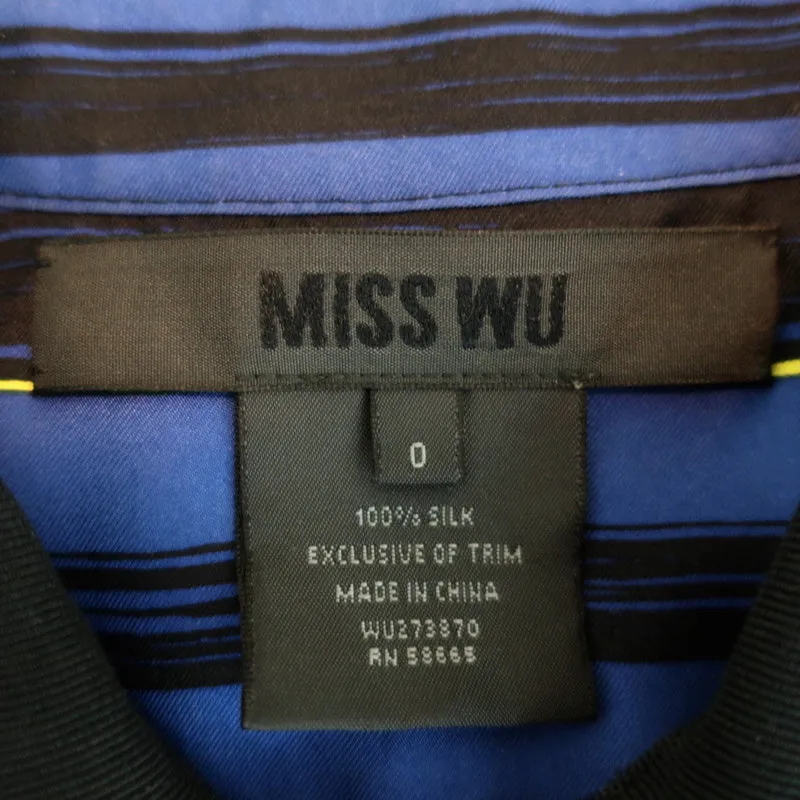 Miss Wu par Jason Wu Blouse à Col Rayée Bleue en Soie Taille 0 Haut sans Manches