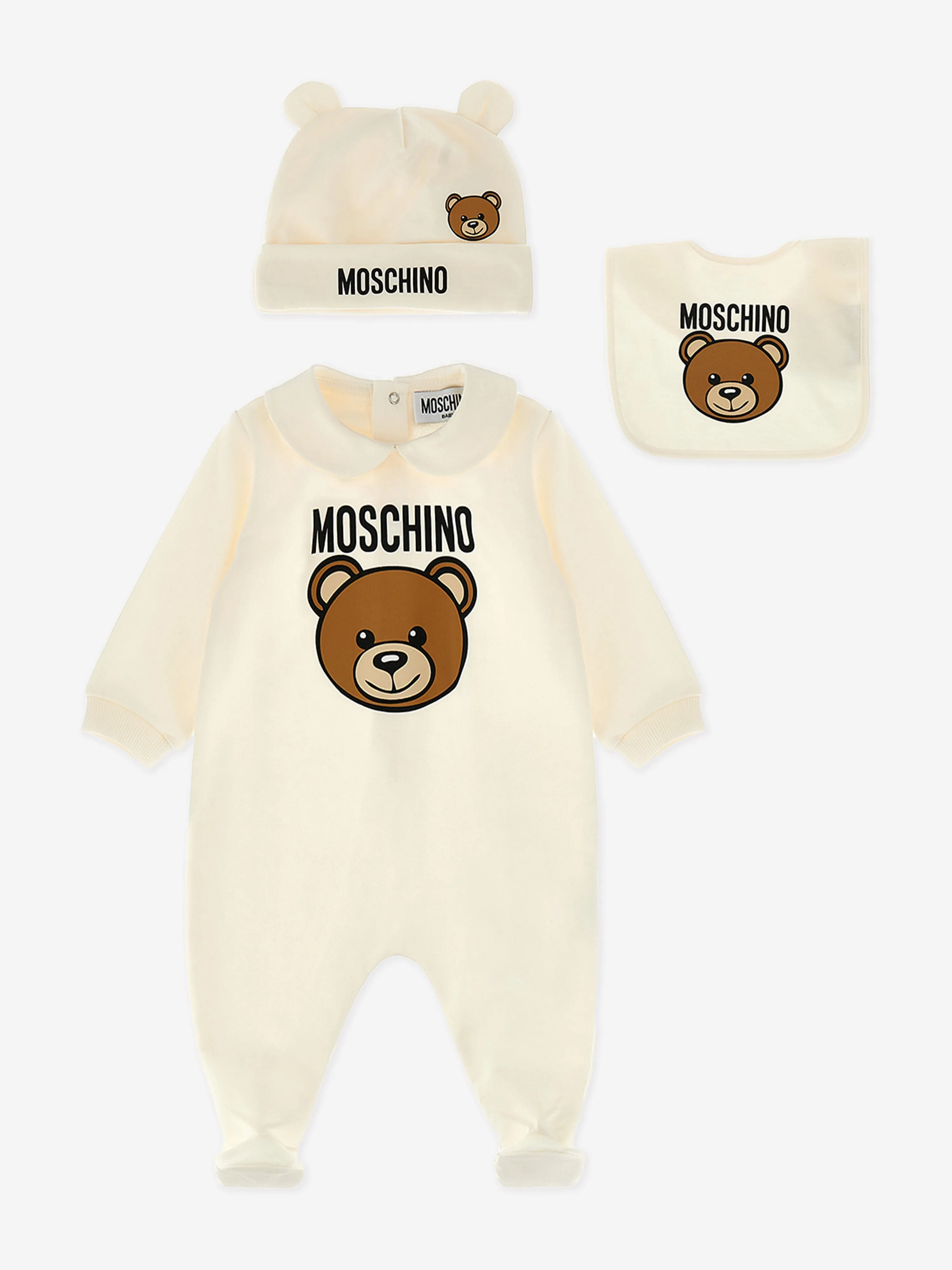 Ensemble Cadeau Body Bébé Logo Ourson Moschino en Ivoire