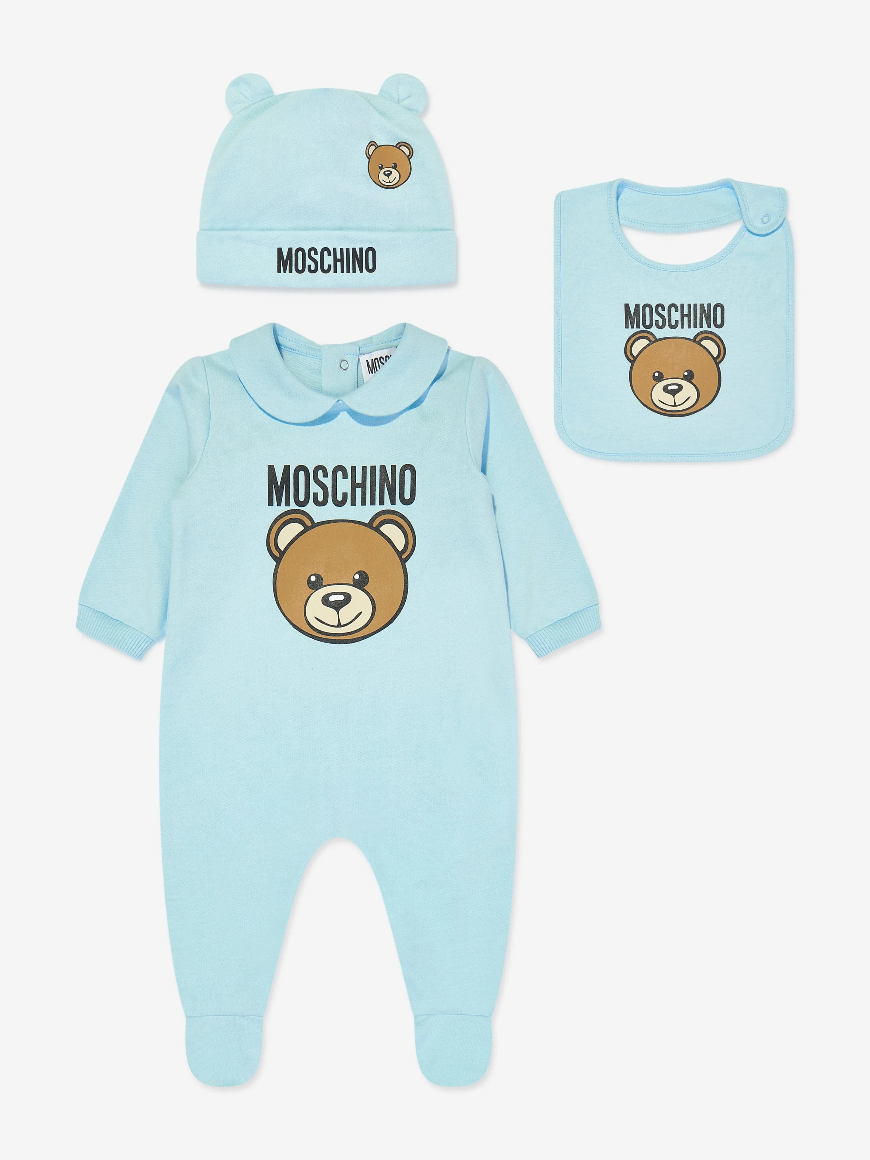 Ensemble Cadeau Body Bébé Garçon avec Logo Ours Moschino en Bleu