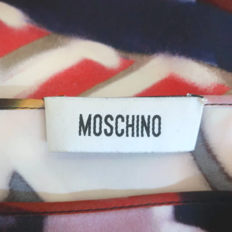 Blouse Moschino imprimé graffiti multicolore en soie satin taille US 6 haut à manches courtes
