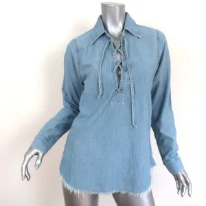Nili Lotan Denim Lace-Up Top Mallory Chambray Size Small Long Sleeve Shirt