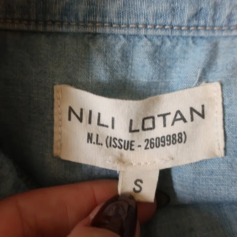 Nili Lotan Denim Haut à Lacets Mallory Chambray Taille Petite Chemise à Manches Longues