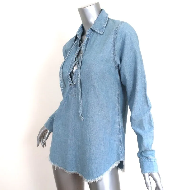 Nili Lotan Denim Haut à Lacets Mallory Chambray Taille Petite Chemise à Manches Longues