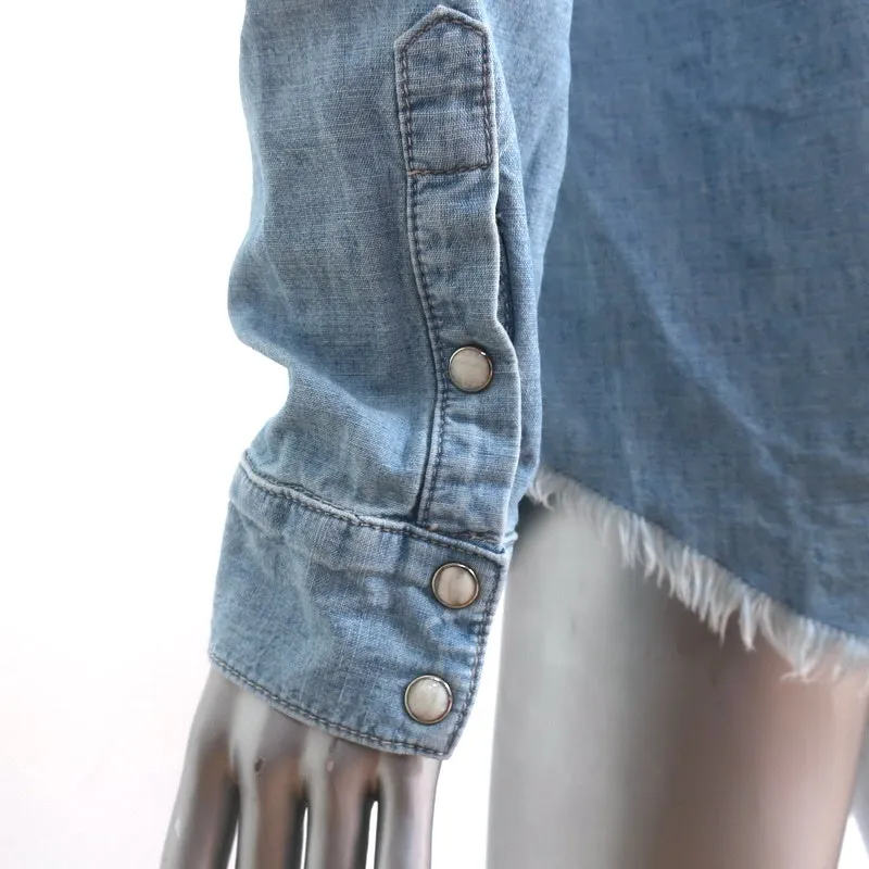 Nili Lotan Denim Haut à Lacets Mallory Chambray Taille Petite Chemise à Manches Longues