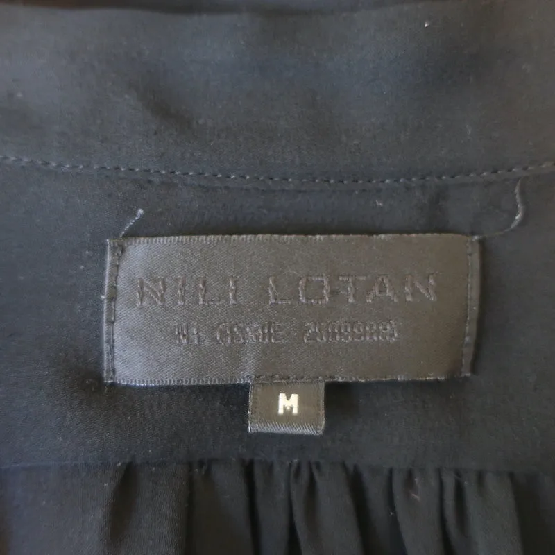 Nili Lotan Blouse à Manches Longues en Soie Noire Taille Moyenne Haut à Encolure en V