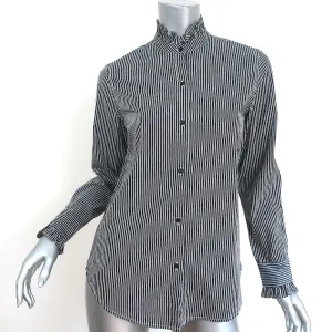Nili Lotan Shirt Lydia Black/White Stripe Ruffled Cotton Size Extra Small NEW