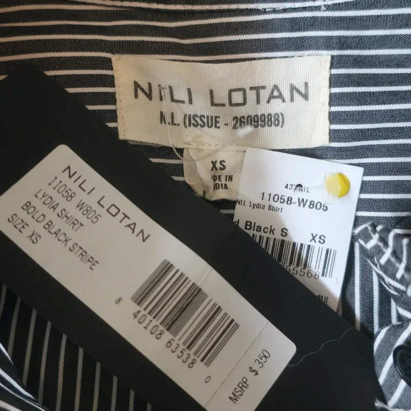 Chemise Nili Lotan Lydia Rayures Noir et Blanc en Coton Volumineux Taille Très Petite NEUVE