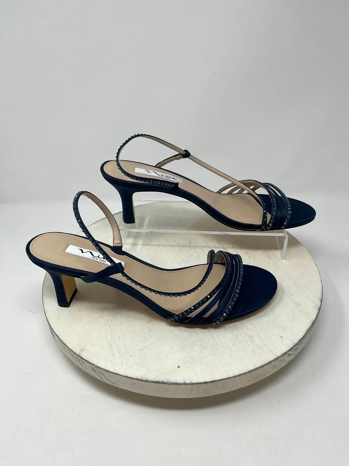 Nina Taille 9.5 Marine Talons Strass Cristal Cloutés NWOB