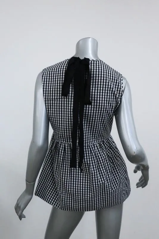 N° 21 Haut en péplum Crystal Bird à carreaux noir et blanc Taille 40 Blouse sans manches