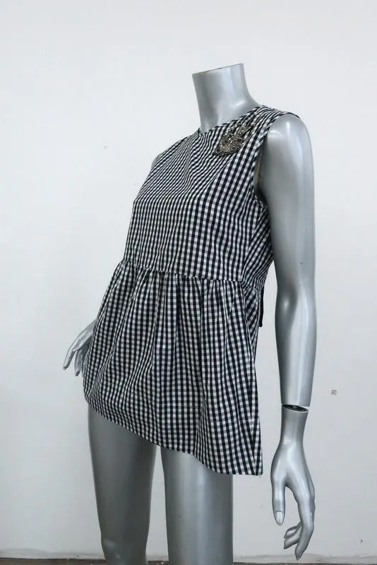 N° 21 Haut en péplum Crystal Bird à carreaux noir et blanc Taille 40 Blouse sans manches