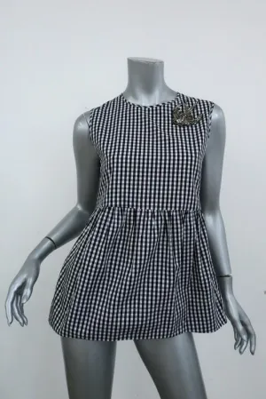 No. 21 Crystal Bird Peplum Top Black & White Gingham Size 40 Sleeveless Blouse