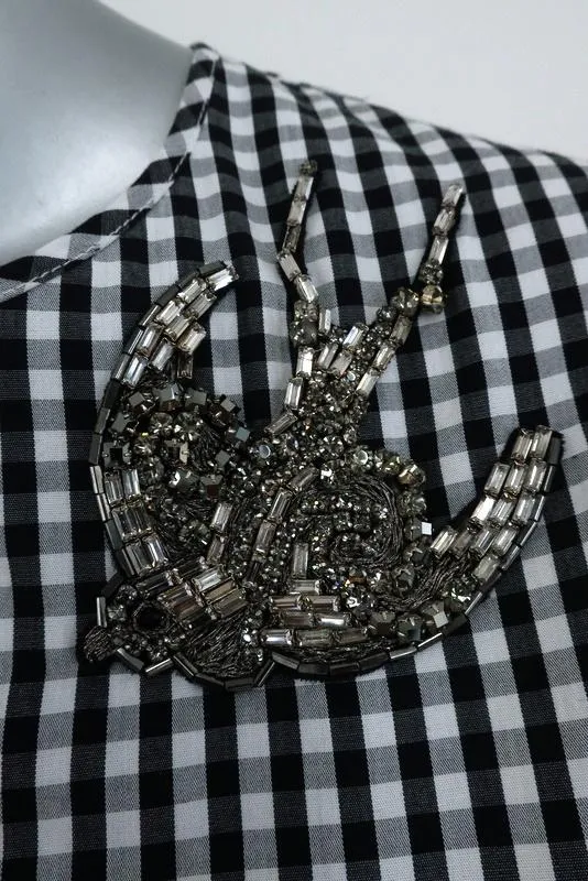 N° 21 Haut en péplum Crystal Bird à carreaux noir et blanc Taille 40 Blouse sans manches