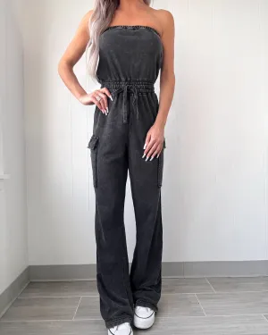 On The Go Cargo Tube Top Jumpsuit - Black