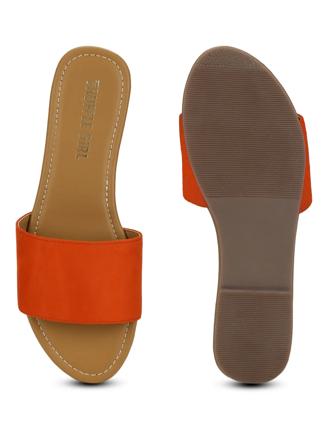 Sandales plates à glissière PU orange