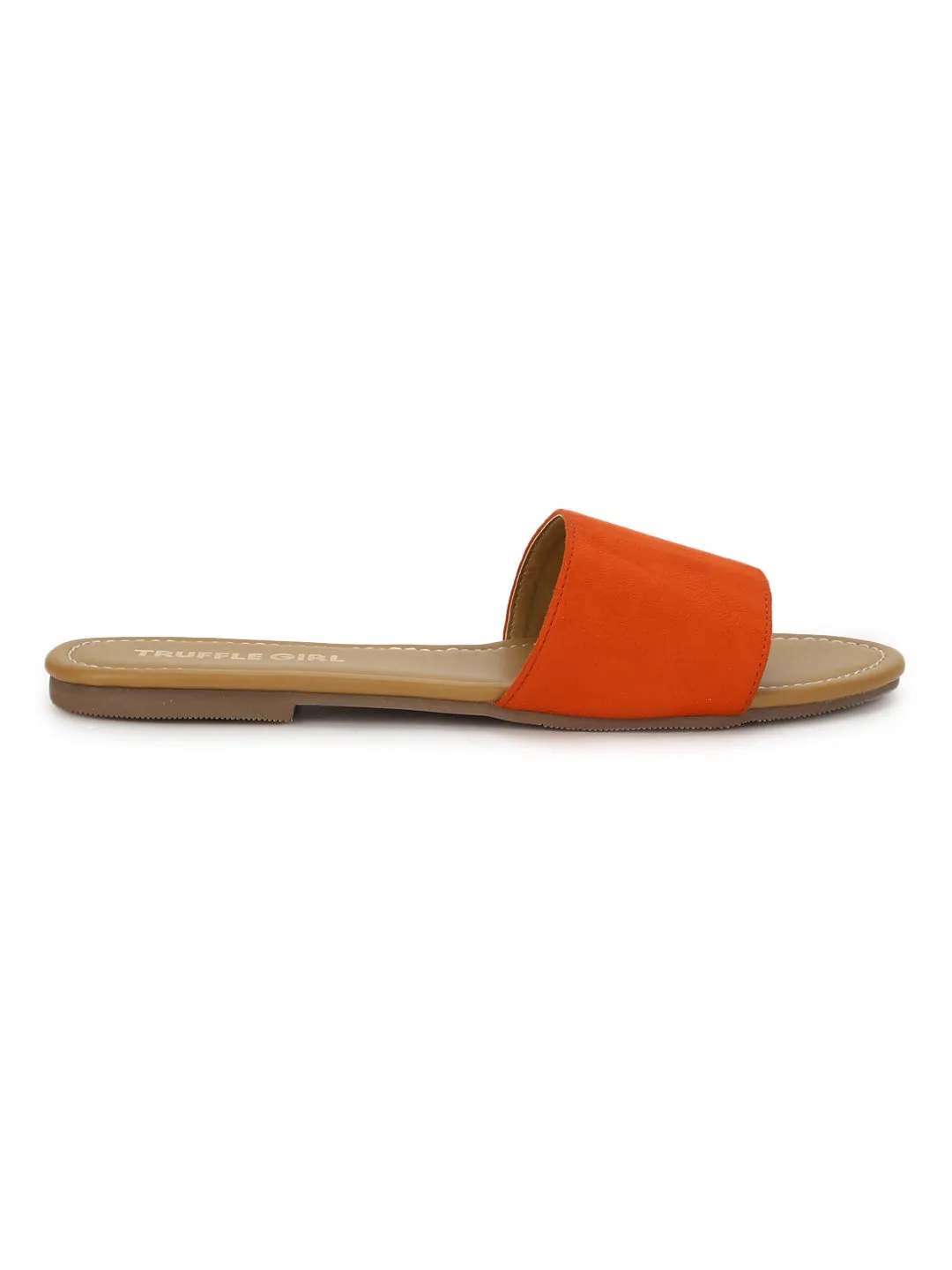 Sandales plates à glissière PU orange