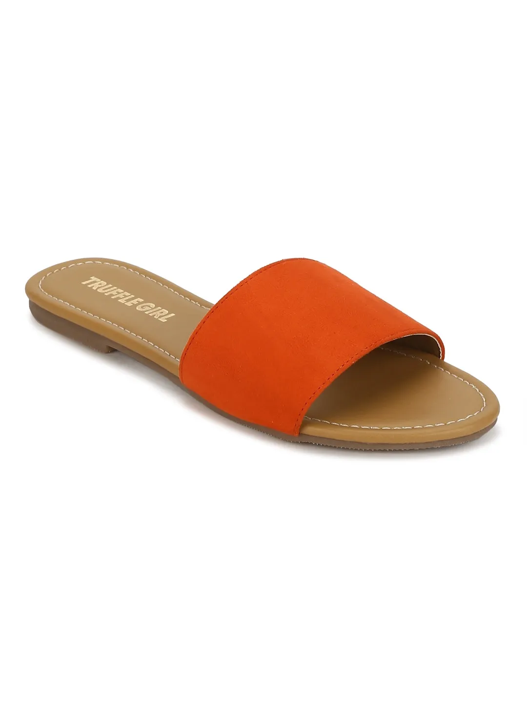 Sandales plates à glissière PU orange
