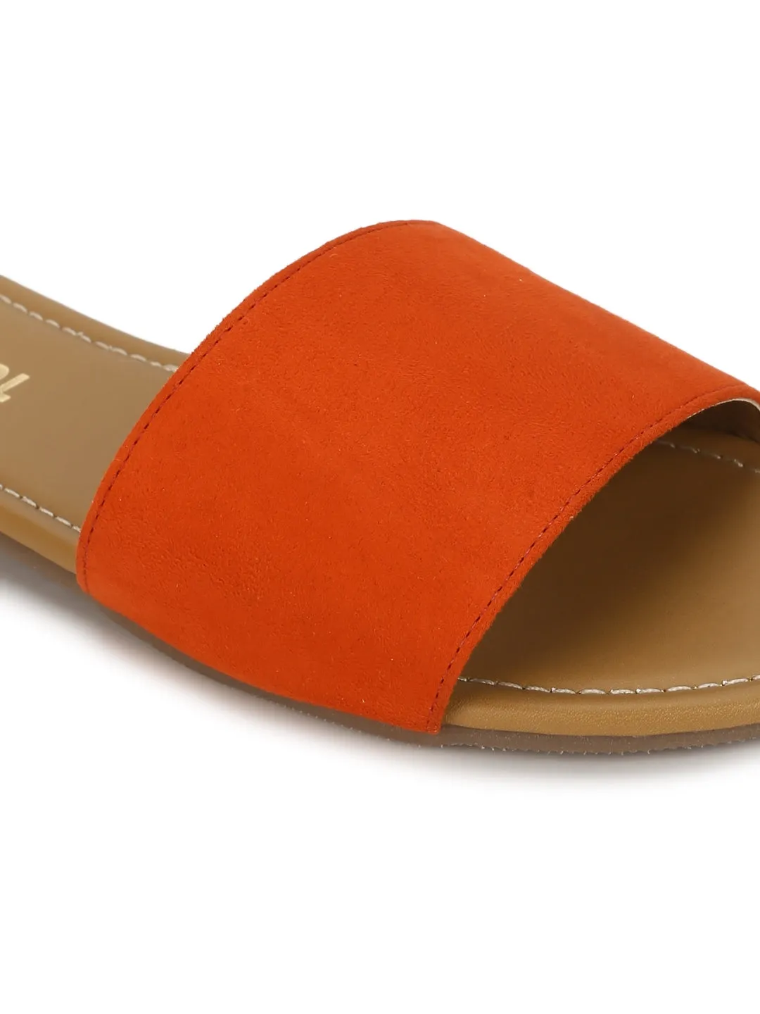 Sandales plates à glissière PU orange