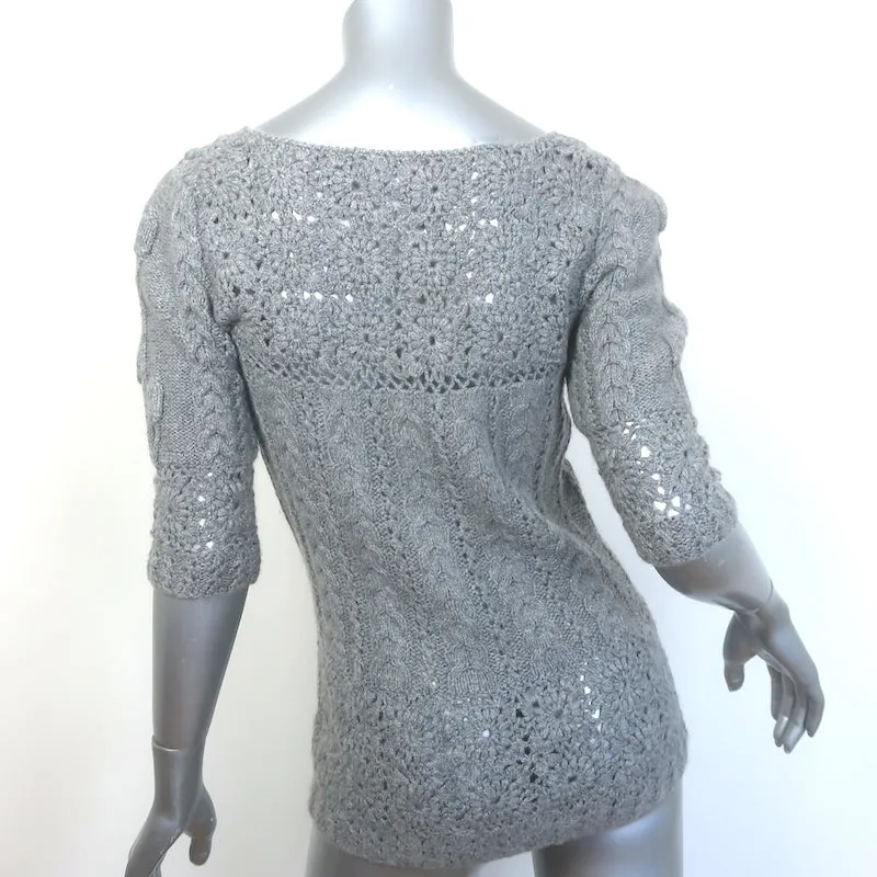 Oscar de la Renta Pull en maille ajourée câblée gris en cachemire-soie Taille M