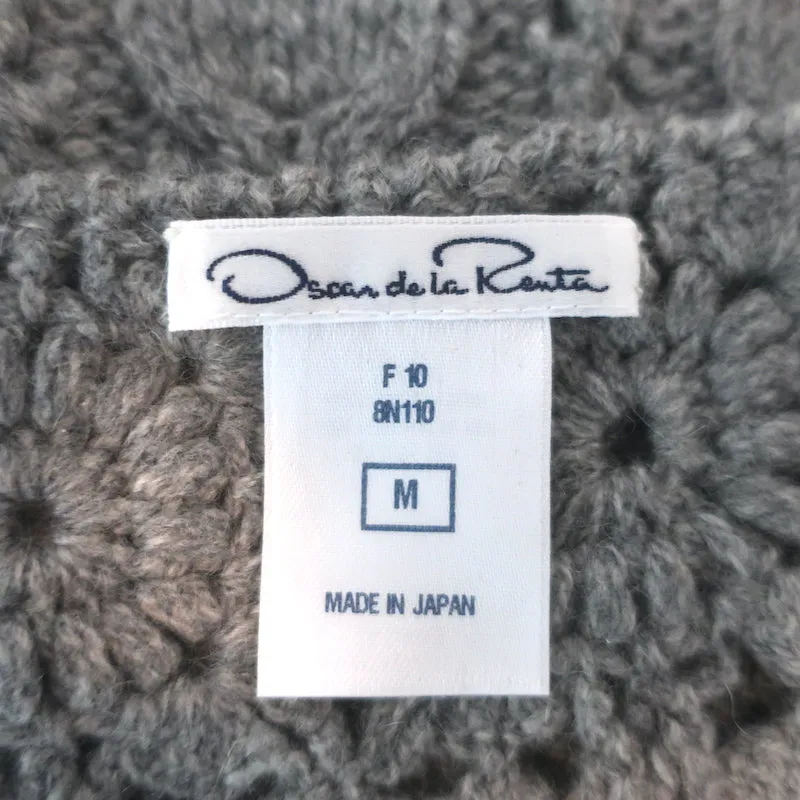 Oscar de la Renta Pull en maille ajourée câblée gris en cachemire-soie Taille M