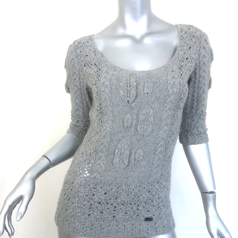Oscar de la Renta Pull en maille ajourée câblée gris en cachemire-soie Taille M