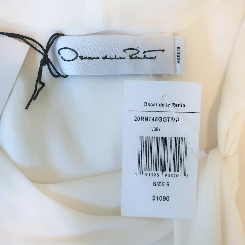 Oscar de La Renta Blouse à nœud papillon en soie ivoire Taille 6 Haut sans manches NEUF