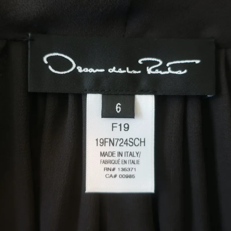 Oscar de la Renta Blouse en Chiffon à Col Noué Marron Foncé Taille 6 Haut à Manches Longues