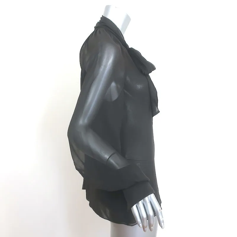 Oscar de la Renta Blouse en Chiffon à Col Noué Marron Foncé Taille 6 Haut à Manches Longues