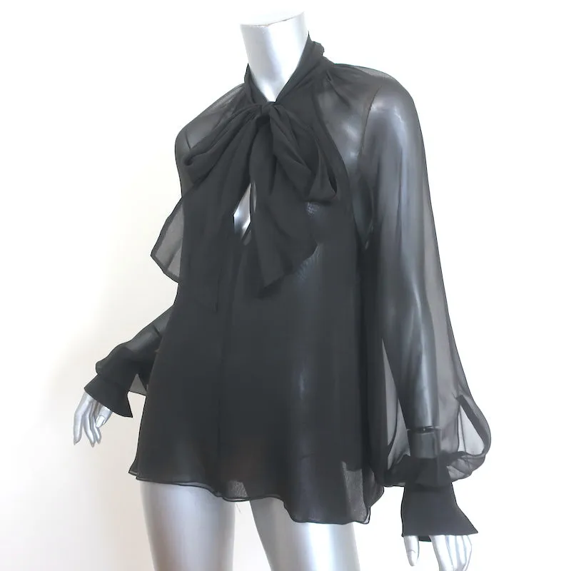 Oscar de la Renta Blouse en Chiffon à Col Noué Marron Foncé Taille 6 Haut à Manches Longues