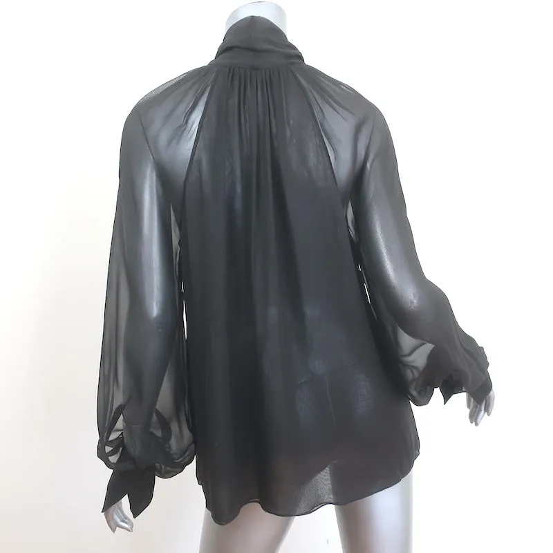 Oscar de la Renta Blouse en Chiffon à Col Noué Marron Foncé Taille 6 Haut à Manches Longues