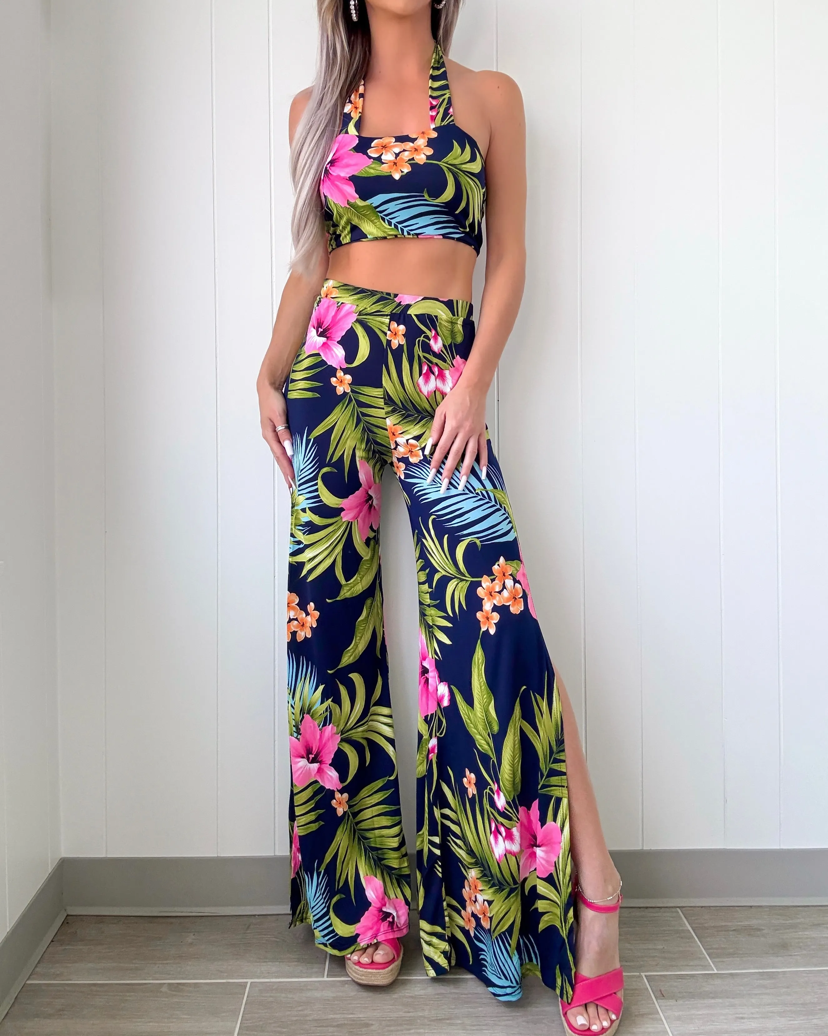 Ensemble de Pantalon Floral Palm Parade - Marine