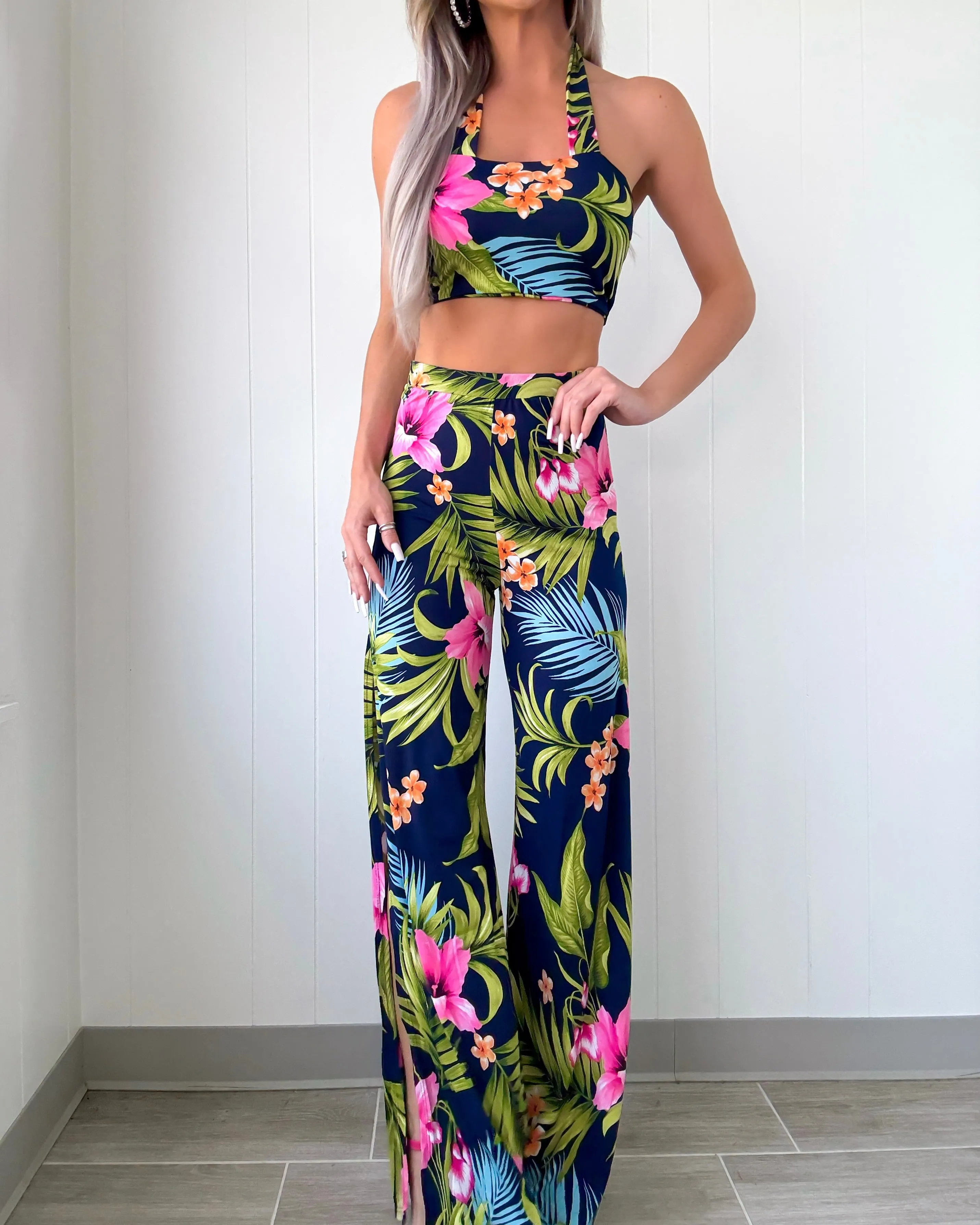 Ensemble de Pantalon Floral Palm Parade - Marine