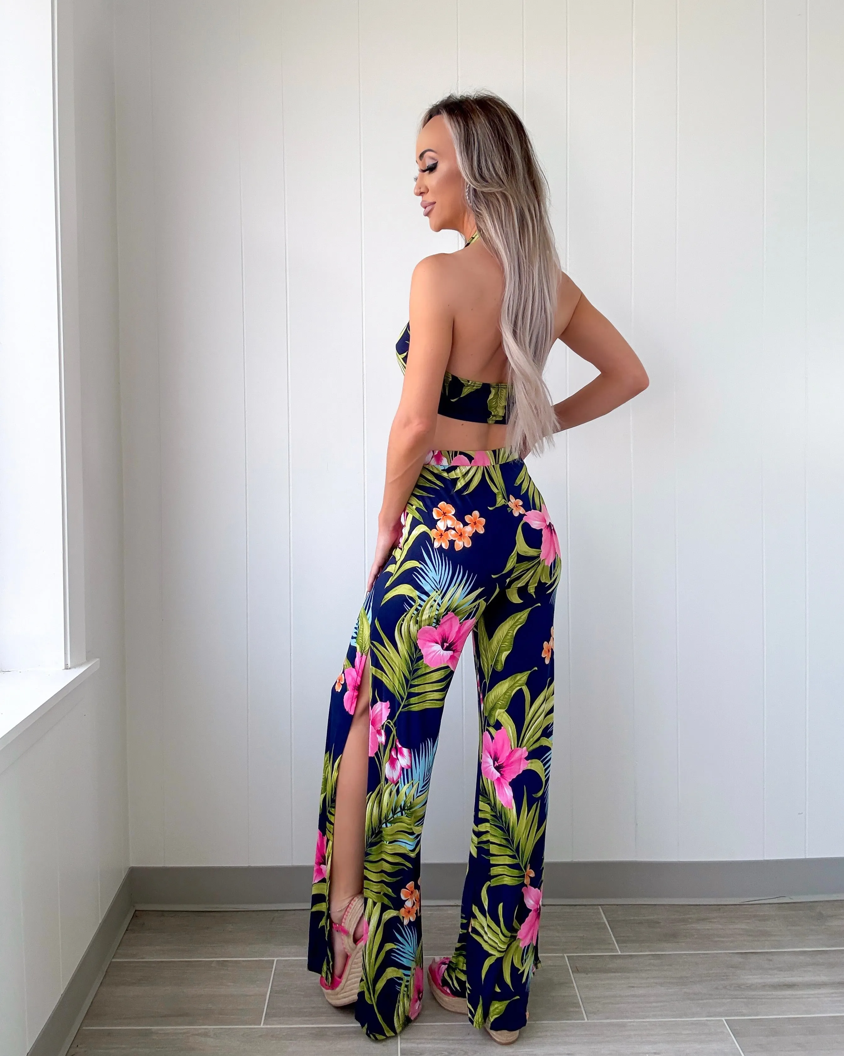 Ensemble de Pantalon Floral Palm Parade - Marine