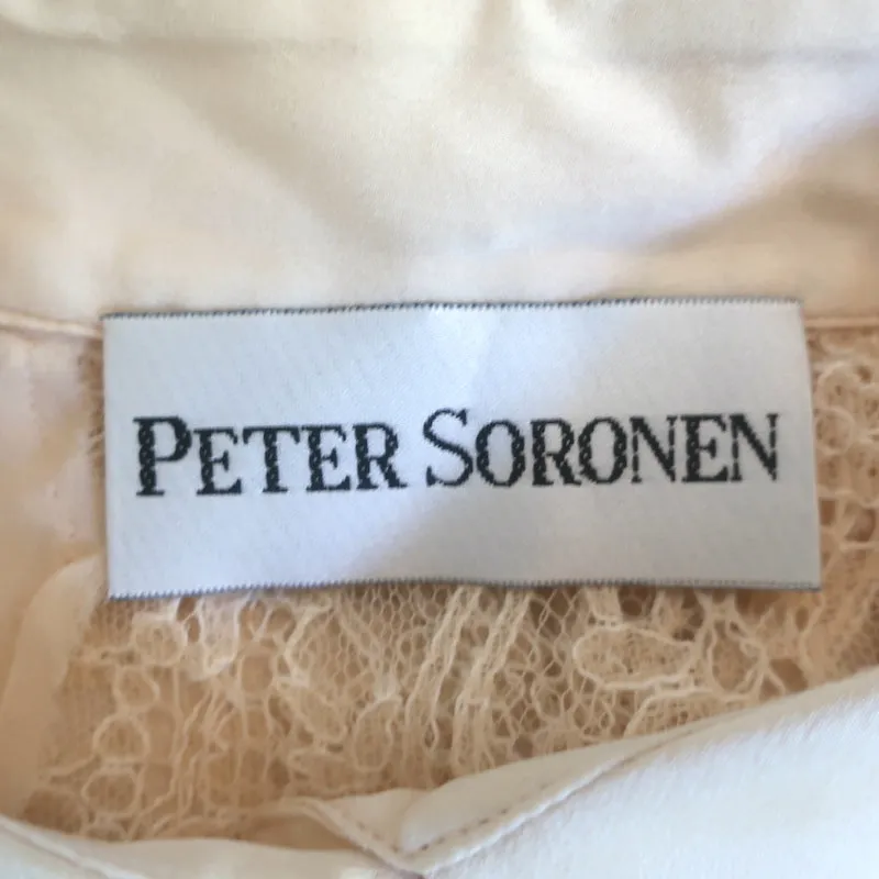 Peter Soronen Blouse Beige en Soie à Panneaux de Dentelle Taille 6 Haut à Manches Longues