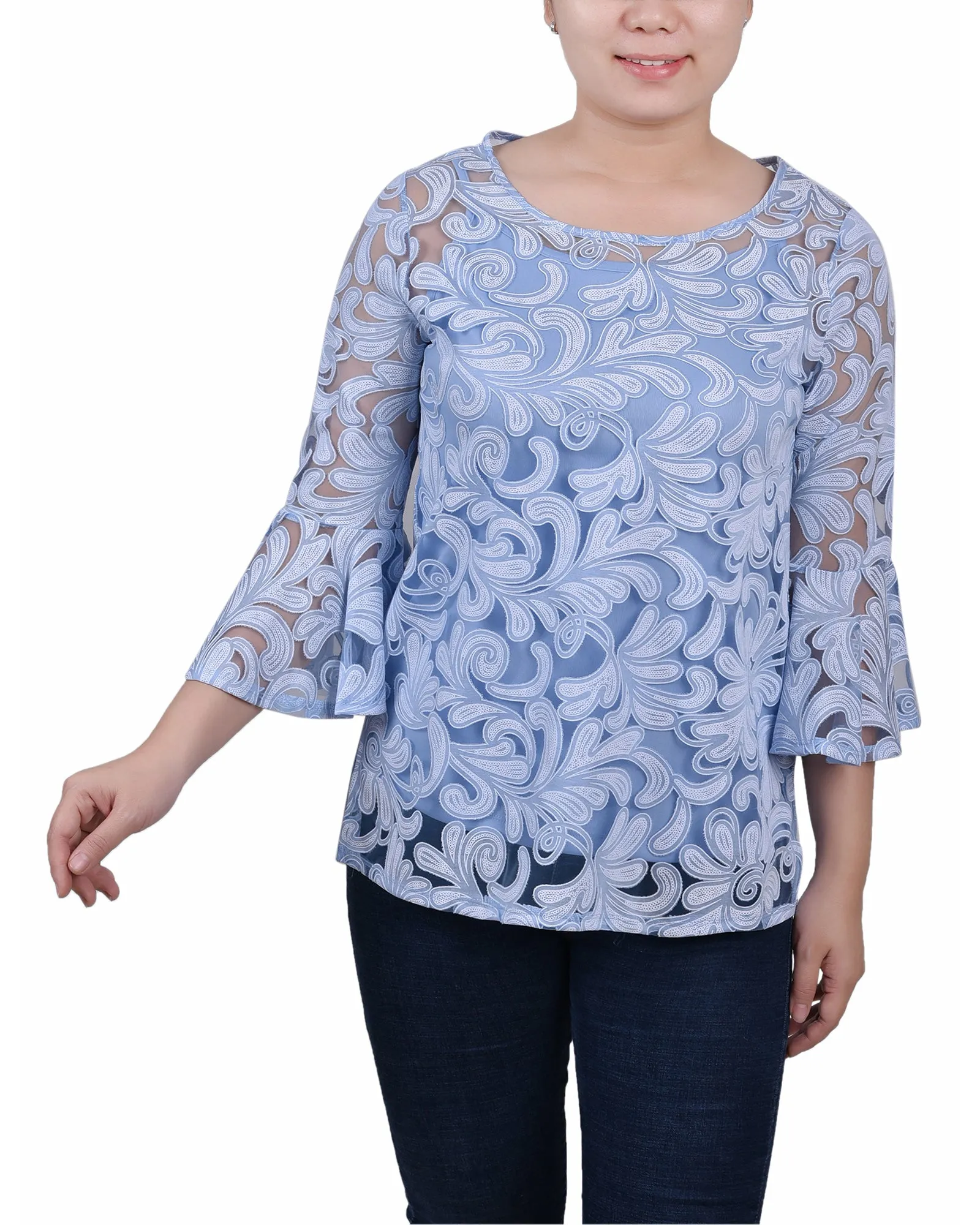 Blouse Petite 3/4 Manches Transparentes Avec Camisole Coordonnée