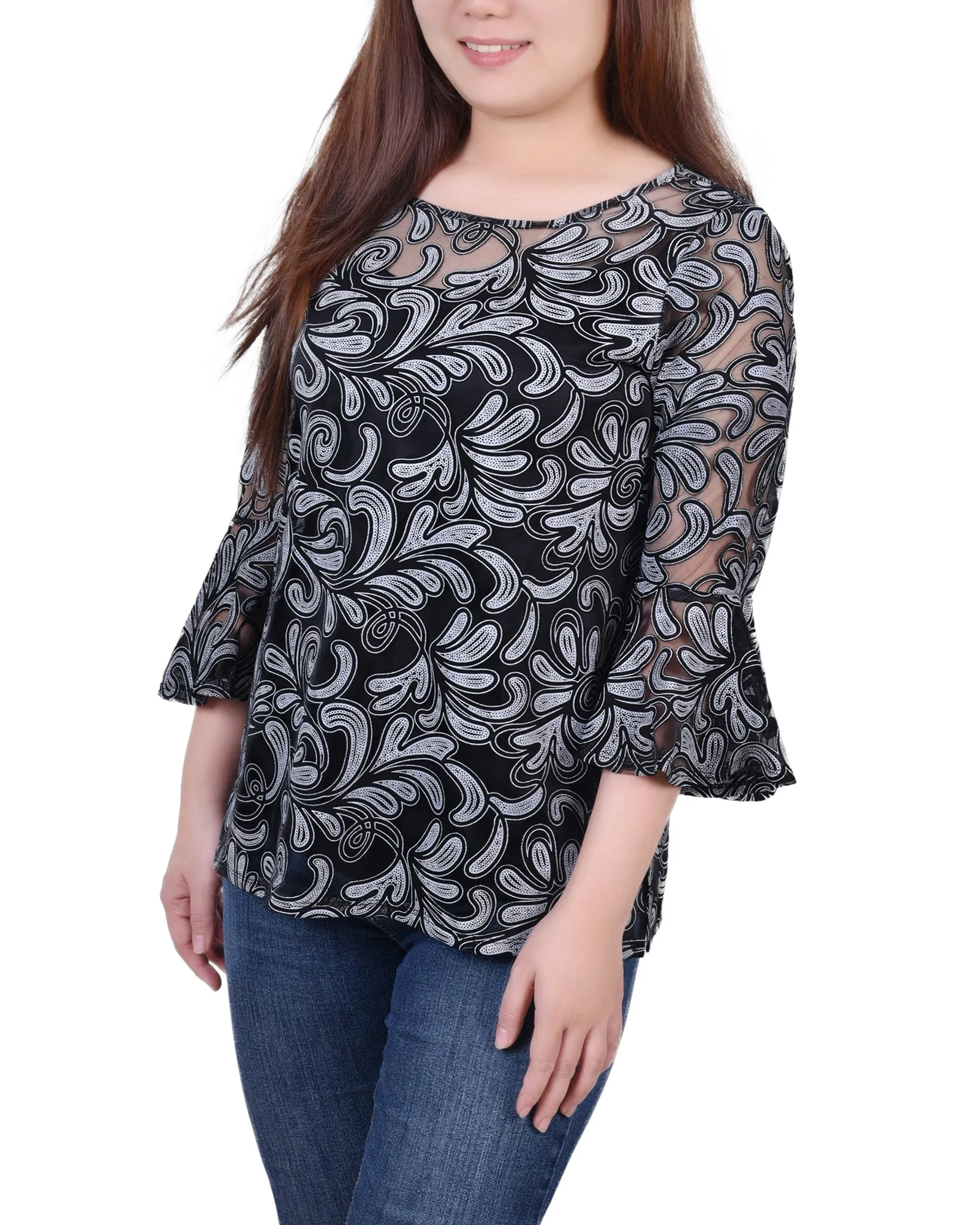Blouse Petite 3/4 Manches Transparentes Avec Camisole Coordonnée