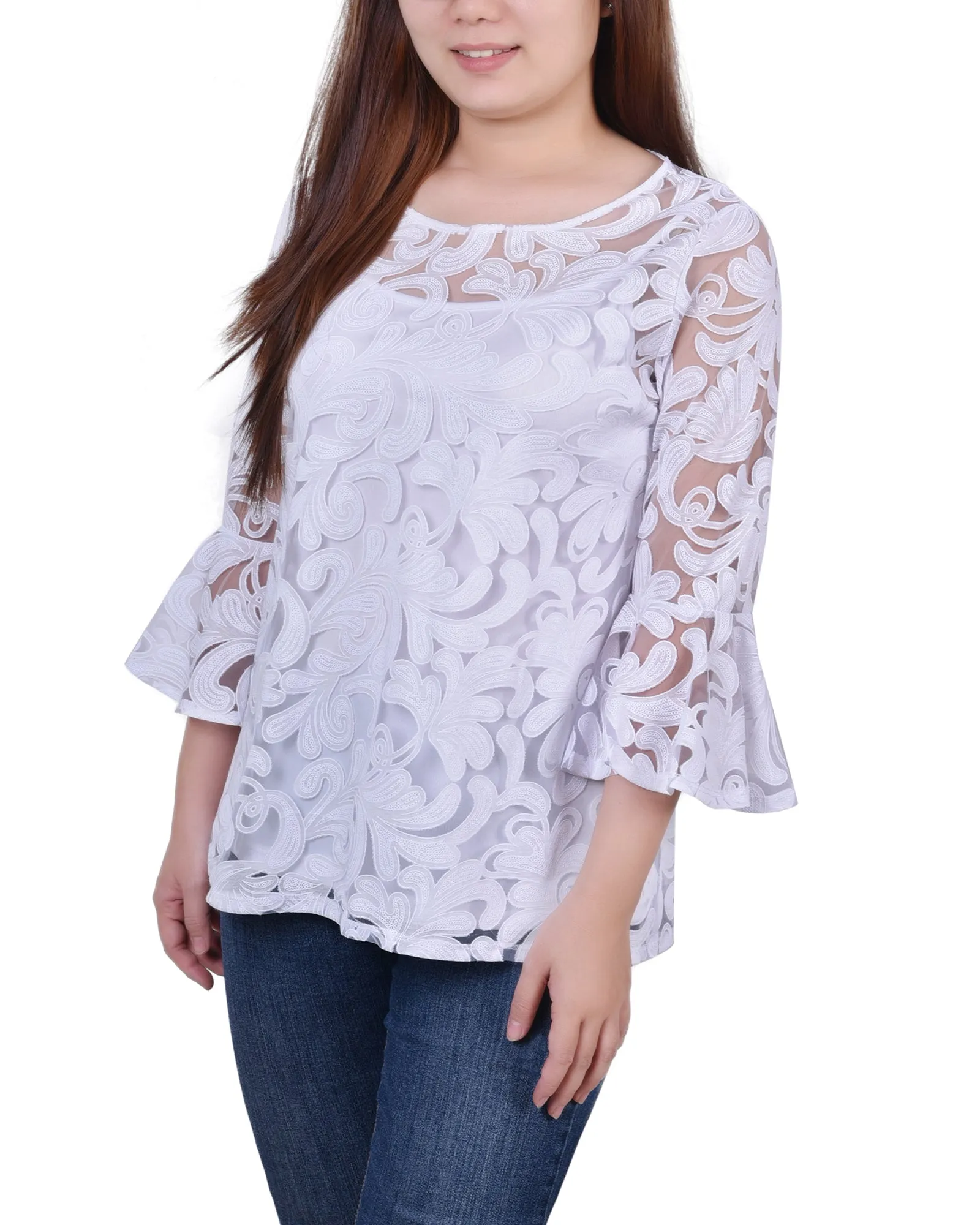 Blouse Petite 3/4 Manches Transparentes Avec Camisole Coordonnée