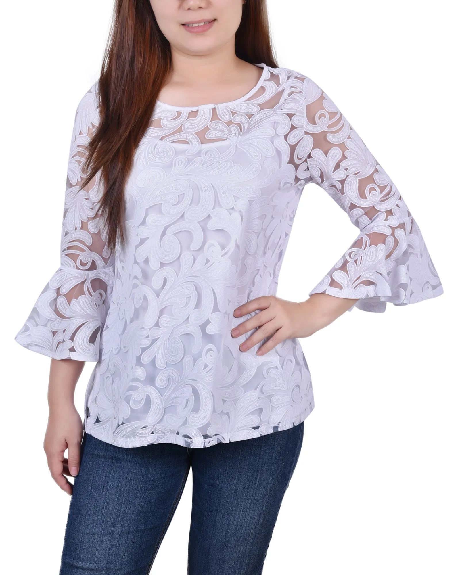 Blouse Petite 3/4 Manches Transparentes Avec Camisole Coordonnée