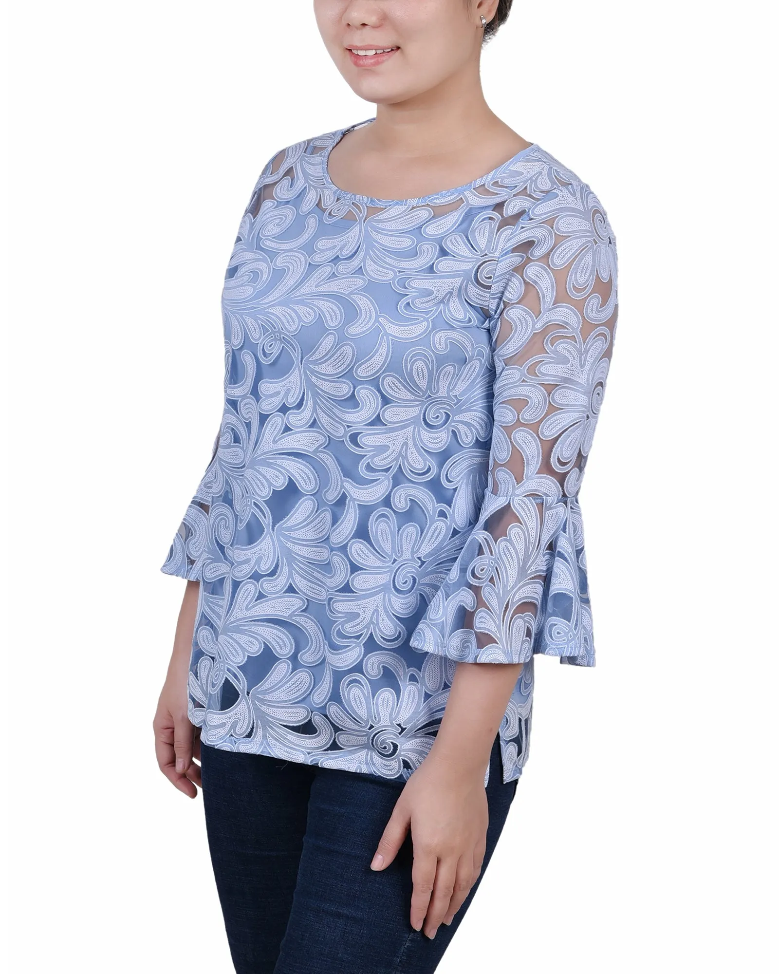Blouse Petite 3/4 Manches Transparentes Avec Camisole Coordonnée