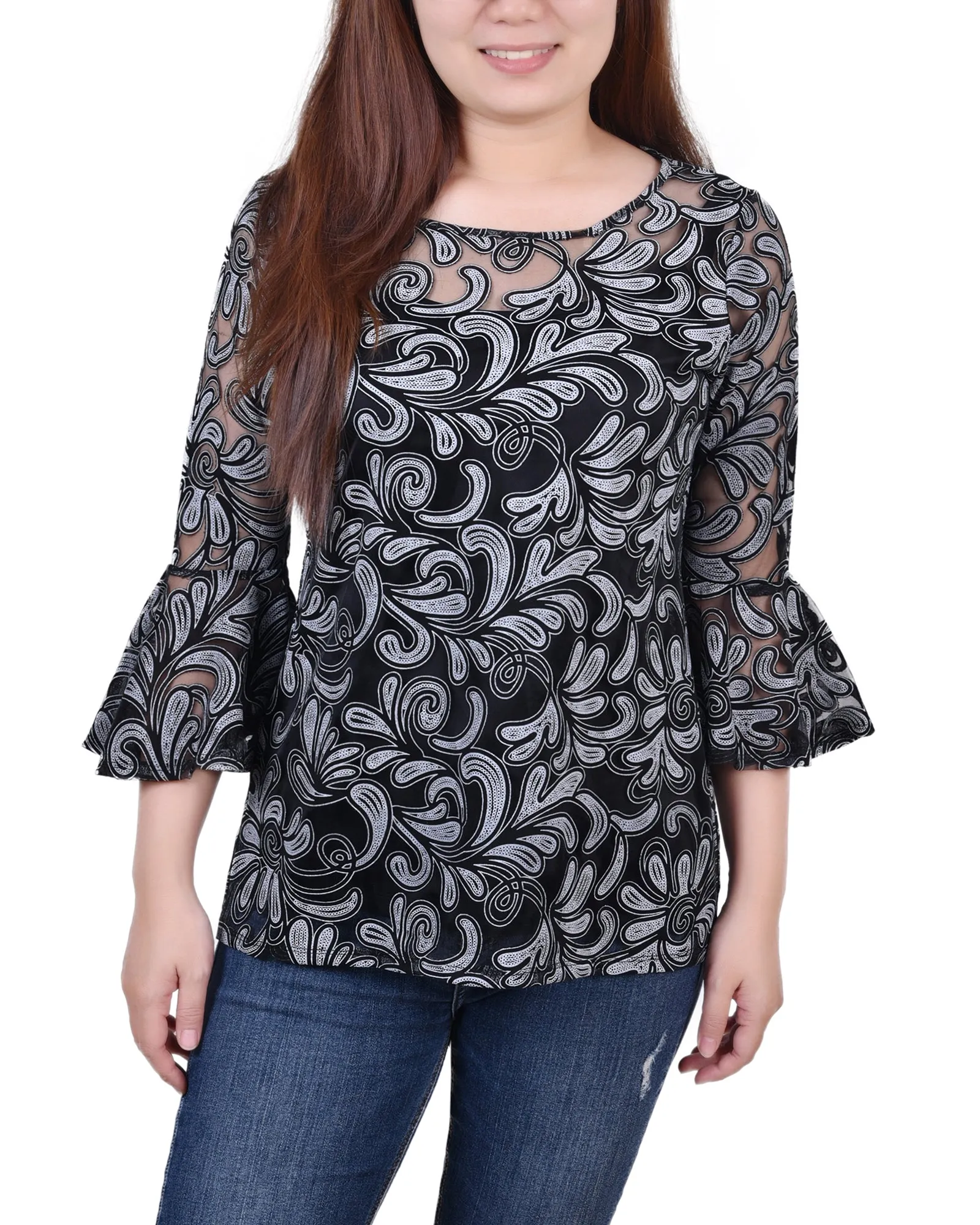 Blouse Petite 3/4 Manches Transparentes Avec Camisole Coordonnée